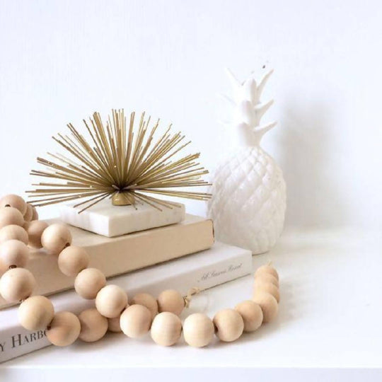 Boho Wooden Bead Garland – Farmhouse Décor with Jute Tassels