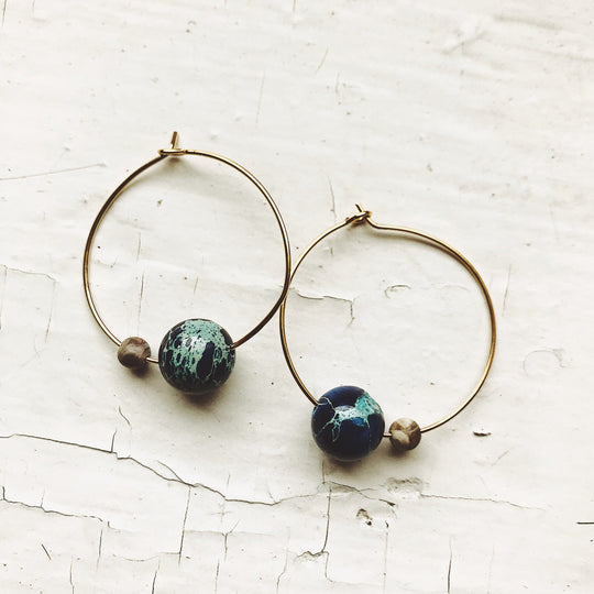 Earth &amp; Moon Jasper Hoop Earrings – Cosmic Boho Stone Hoops