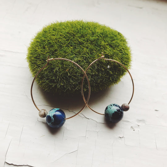 Earth &amp; Moon Jasper Hoop Earrings – Cosmic Boho Stone Hoops