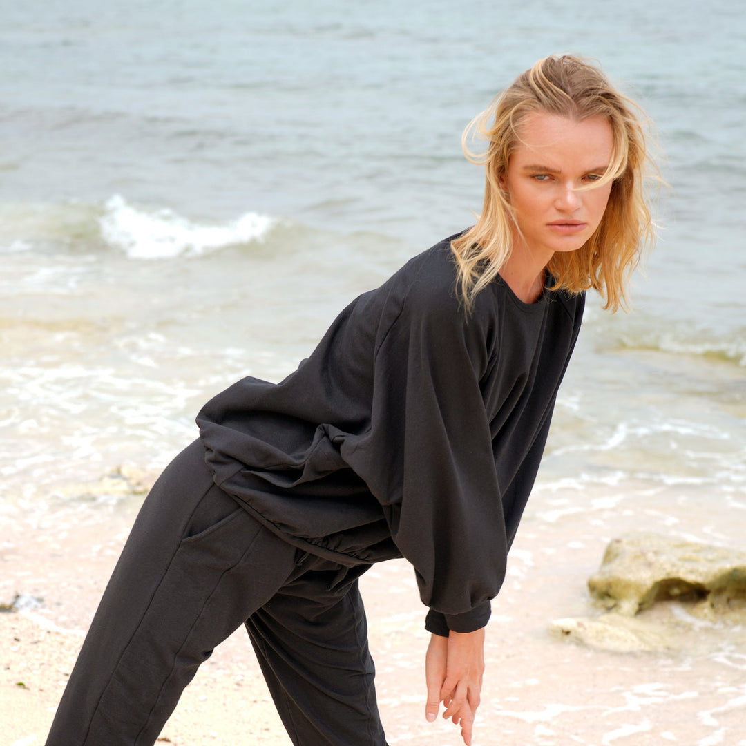 Haley Bamboo Fleece Sweater – Black