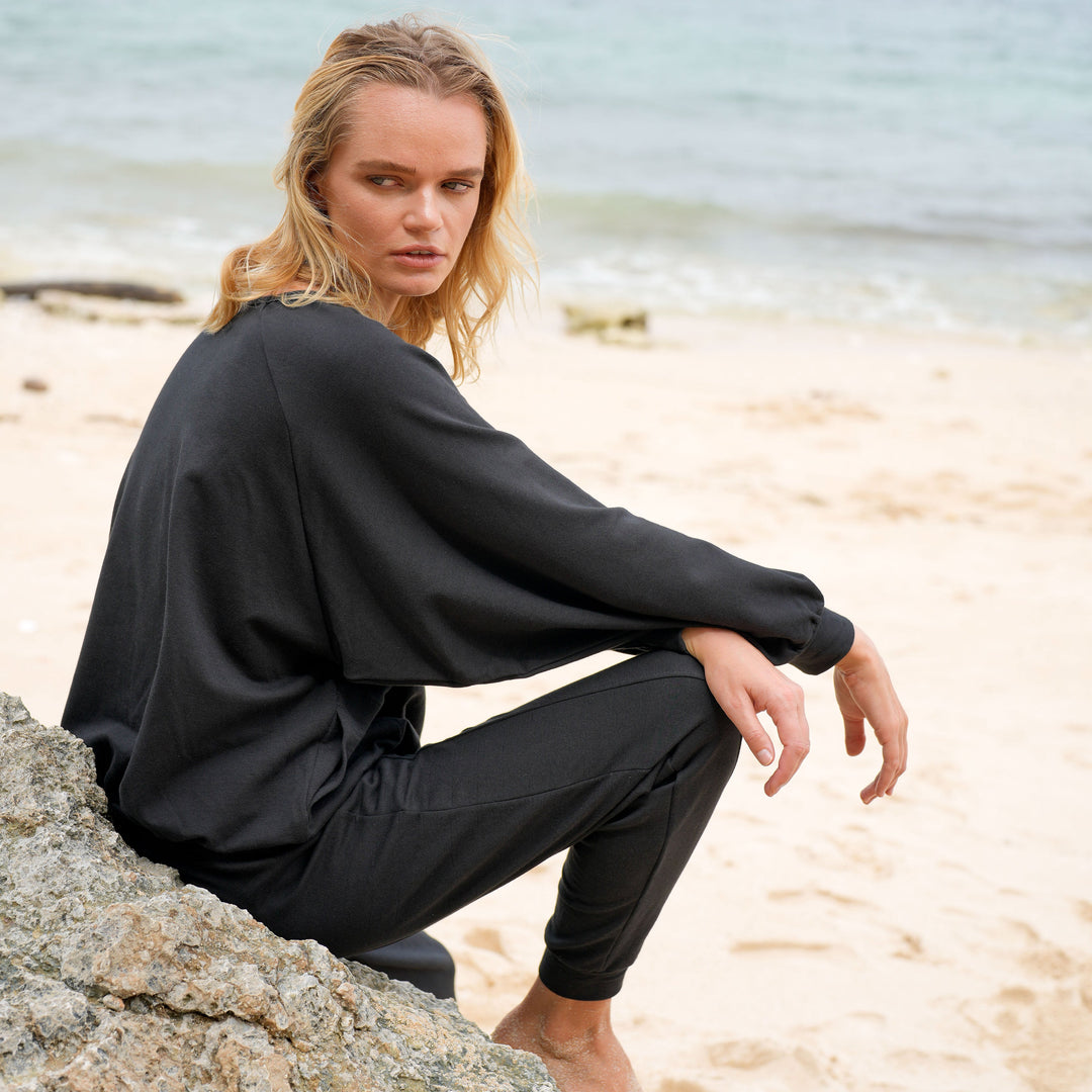 Haley Bamboo Fleece Sweater – Black