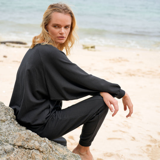 Haley Bamboo Fleece Sweater – Black