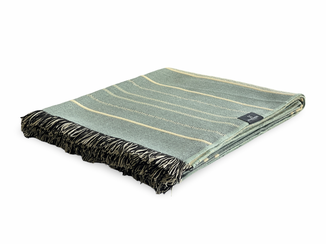 Equinoccio Throw Blanket – Mint &amp; Natural | Handcrafted Ecuadorian Recycled Fiber Throw
