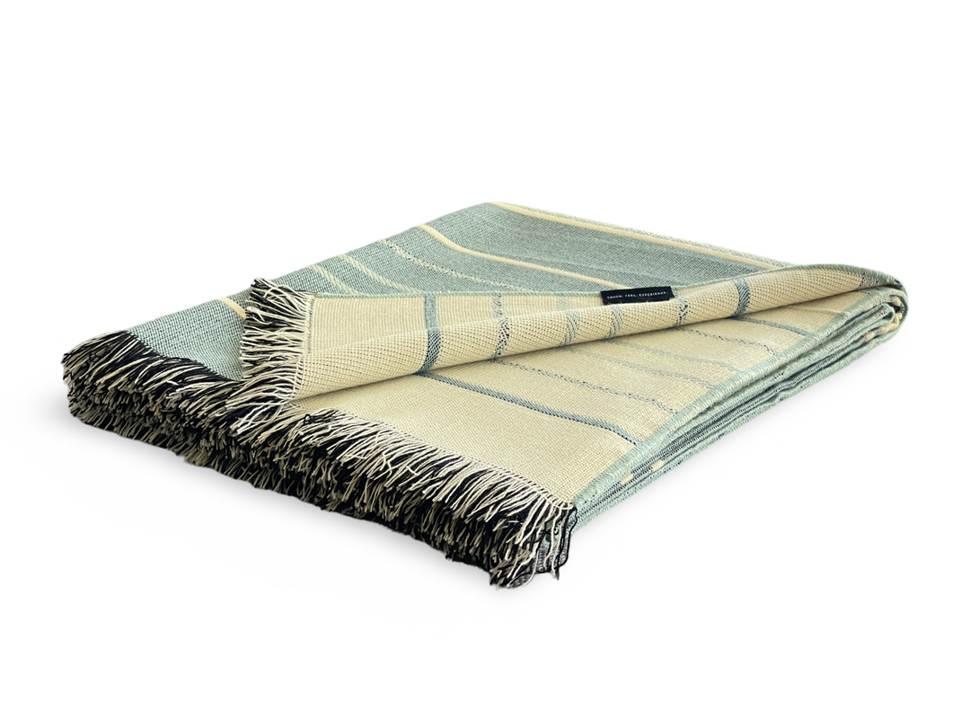 Equinoccio Throw Blanket – Mint &amp; Natural | Handcrafted Ecuadorian Recycled Fiber Throw