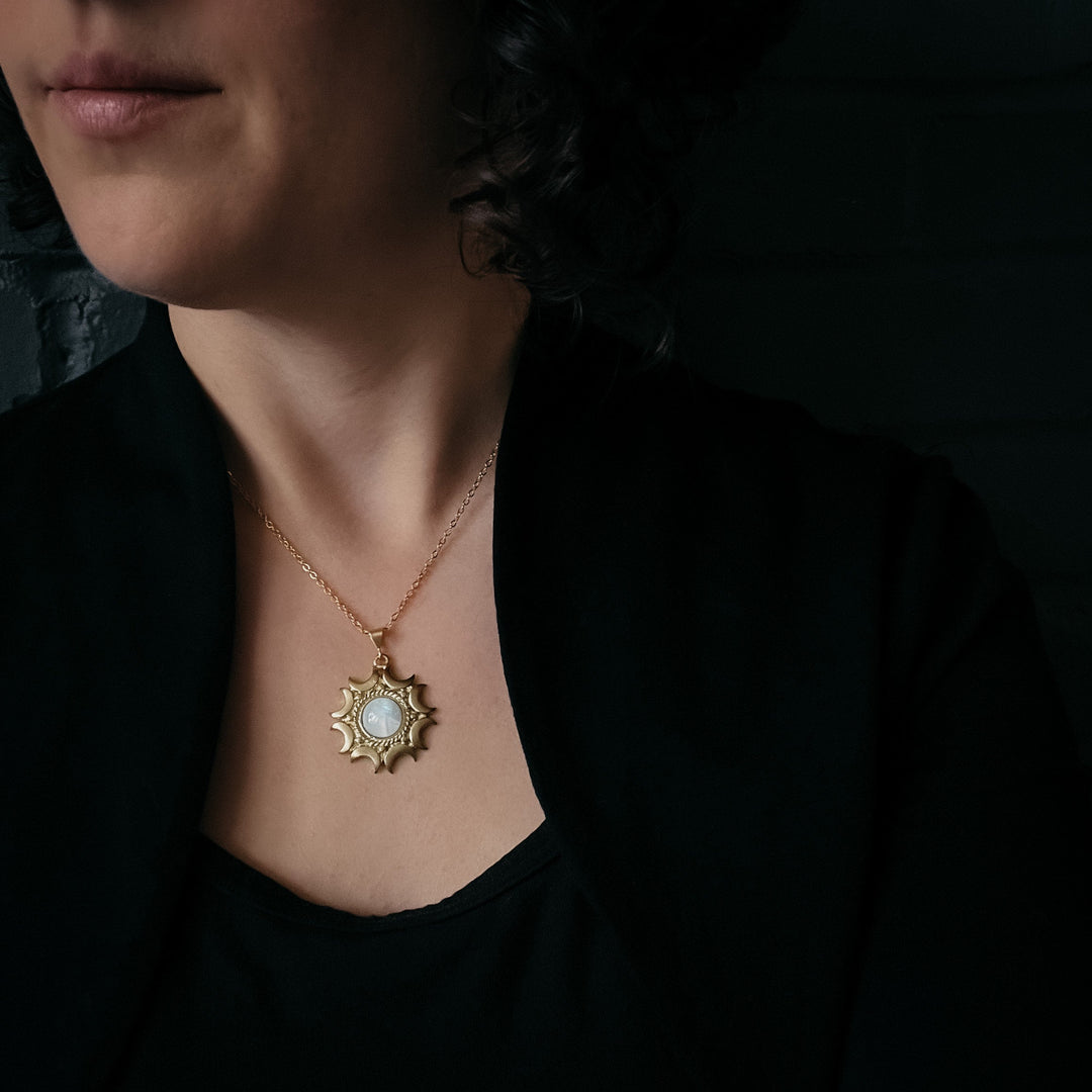 Lunar Necklace - Rainbow Moonstone Pendant