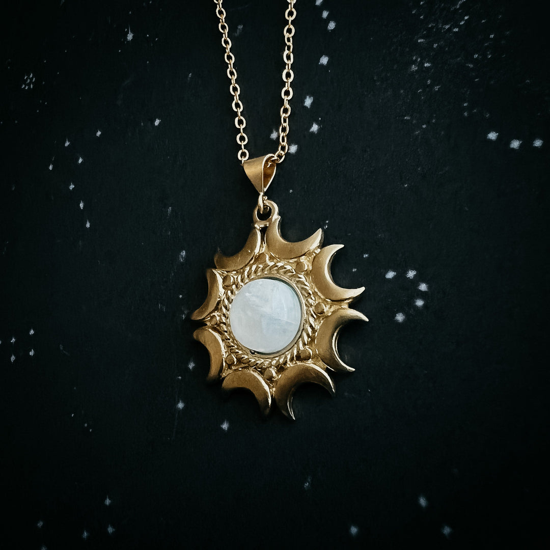 Lunar Necklace - Rainbow Moonstone Pendant
