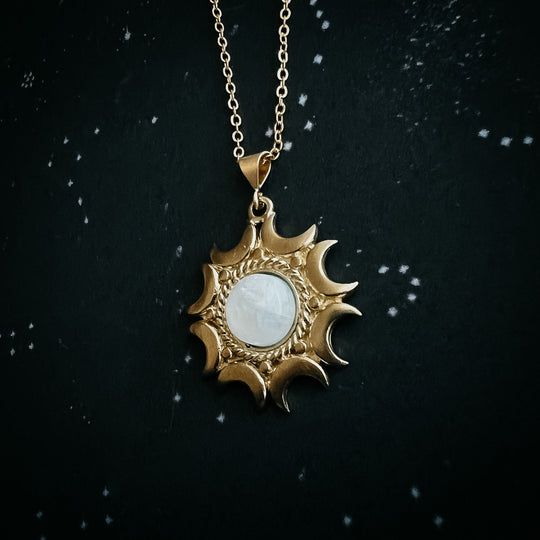 Lunar Necklace - Rainbow Moonstone Pendant