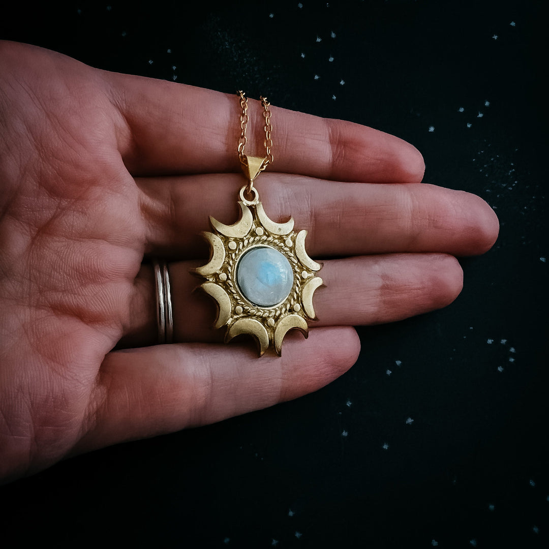 Lunar Necklace - Rainbow Moonstone Pendant