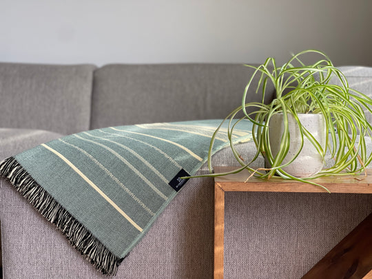 Equinoccio Throw Blanket – Mint &amp; Natural | Handcrafted Ecuadorian Recycled Fiber Throw