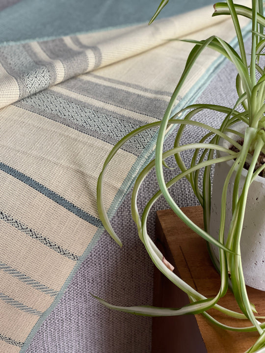 Equinoccio Throw Blanket – Mint &amp; Natural | Handcrafted Ecuadorian Recycled Fiber Throw