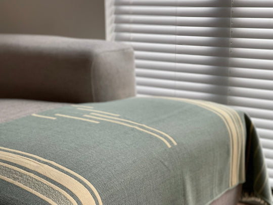 Equinoccio Throw Blanket – Mint &amp; Natural | Handcrafted Ecuadorian Recycled Fiber Throw