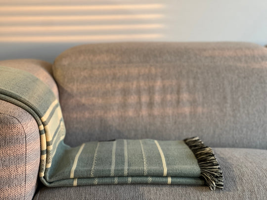 Equinoccio Throw Blanket – Mint &amp; Natural | Handcrafted Ecuadorian Recycled Fiber Throw