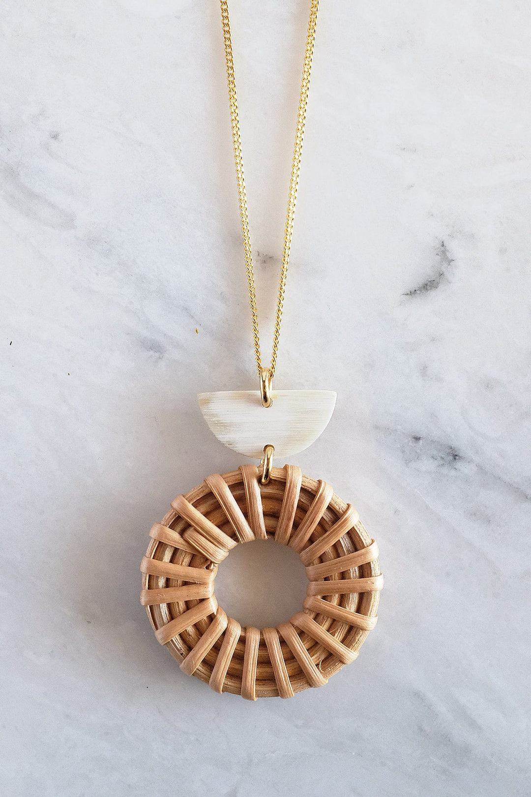 Ninh Binh Crescent Horn &amp; Rattan Pendant Necklace