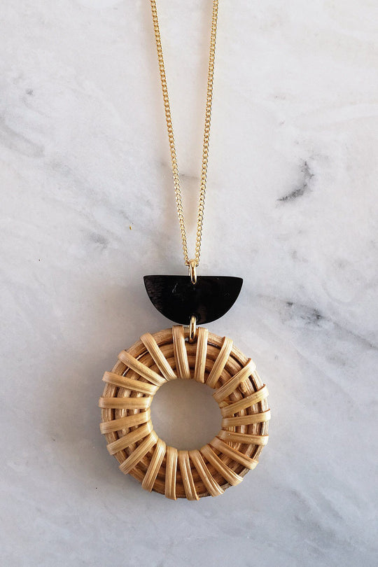 Ninh Binh Crescent Horn &amp; Rattan Pendant Necklace