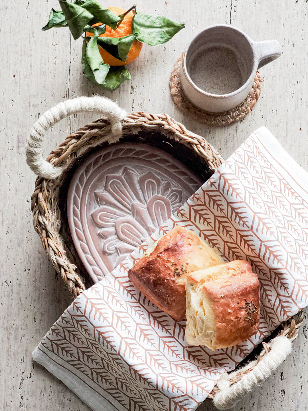 Bread Warmer &amp; Basket Gift Set with Tea Towel - Flower