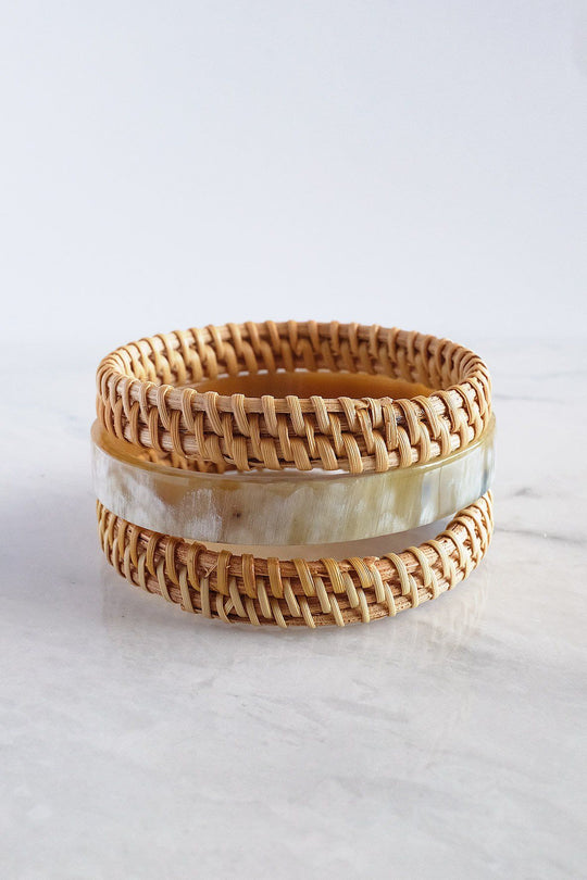 Thuy Binh Buffalo Horn &amp; Rattan Bangle Set (3 pcs)