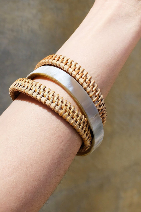 Thuy Binh Buffalo Horn &amp; Rattan Bangle Set (3 pcs)