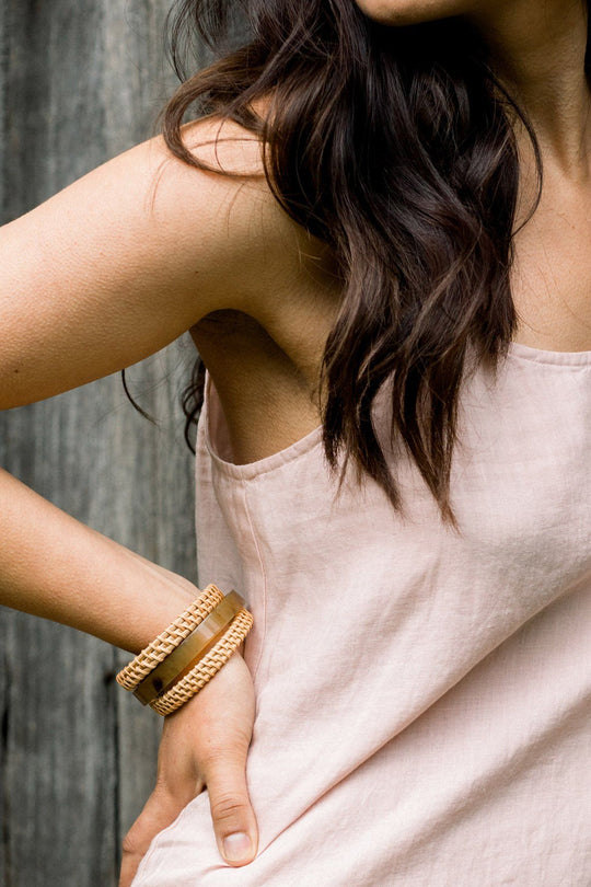 Thuy Binh Buffalo Horn &amp; Rattan Bangle Set (3 pcs)
