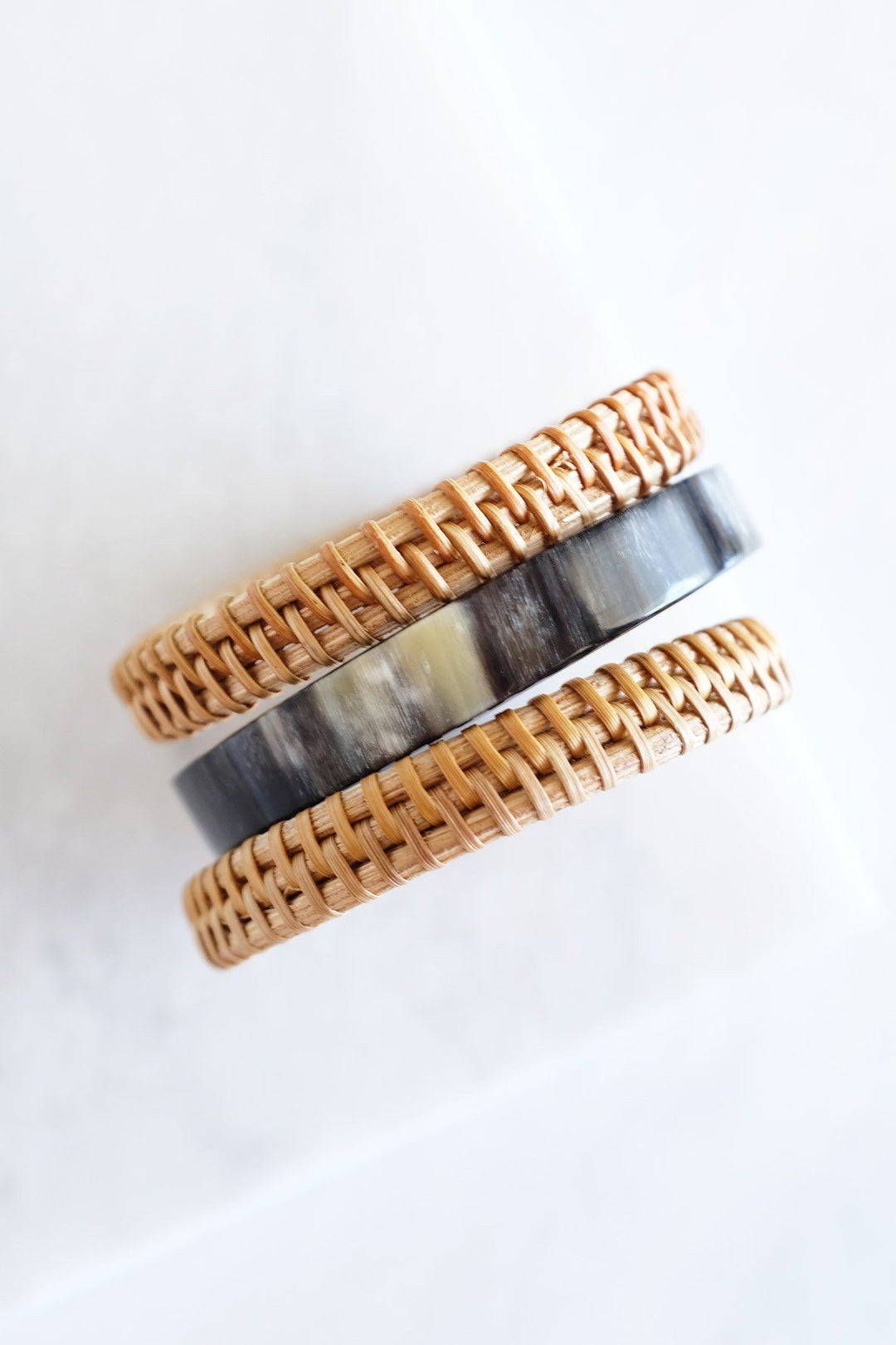 Thuy Binh Buffalo Horn &amp; Rattan Bangle Set (3 pcs)