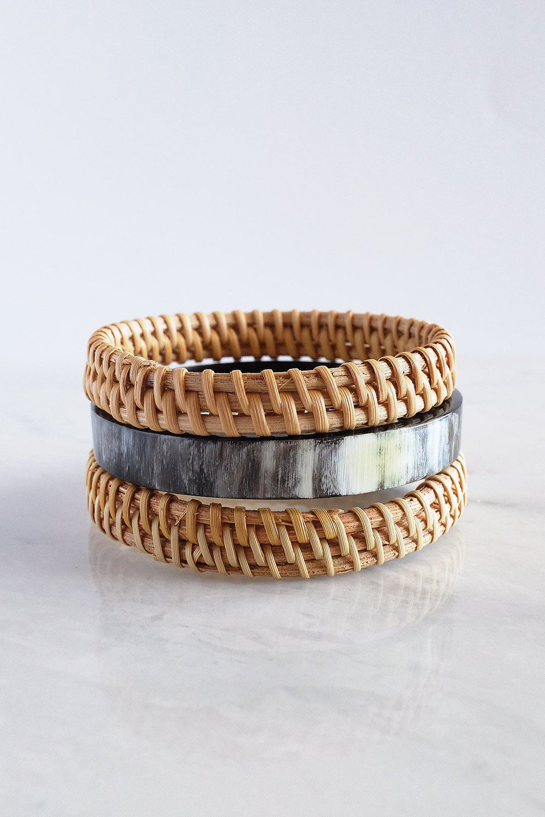 Thuy Binh Buffalo Horn &amp; Rattan Bangle Set (3 pcs)
