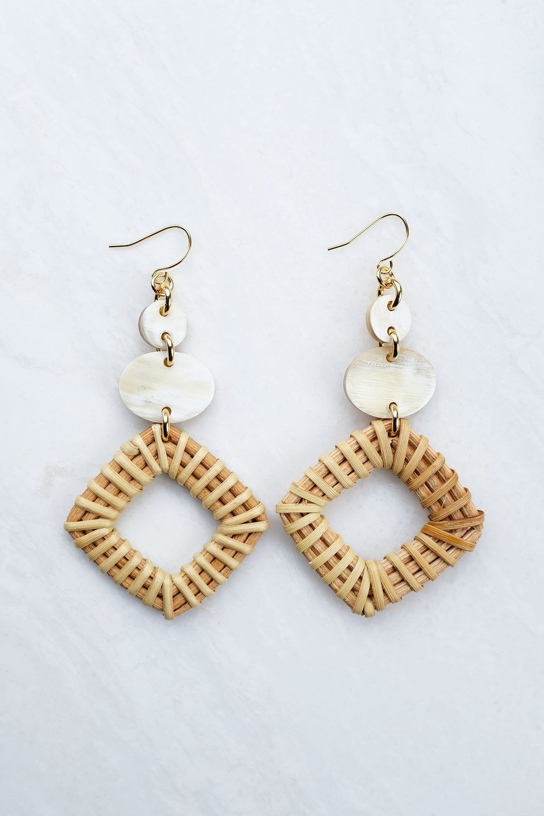 Xuan 16K Gold-Plated Buffalo Horn &amp; Rattan Geo Statement Earrings