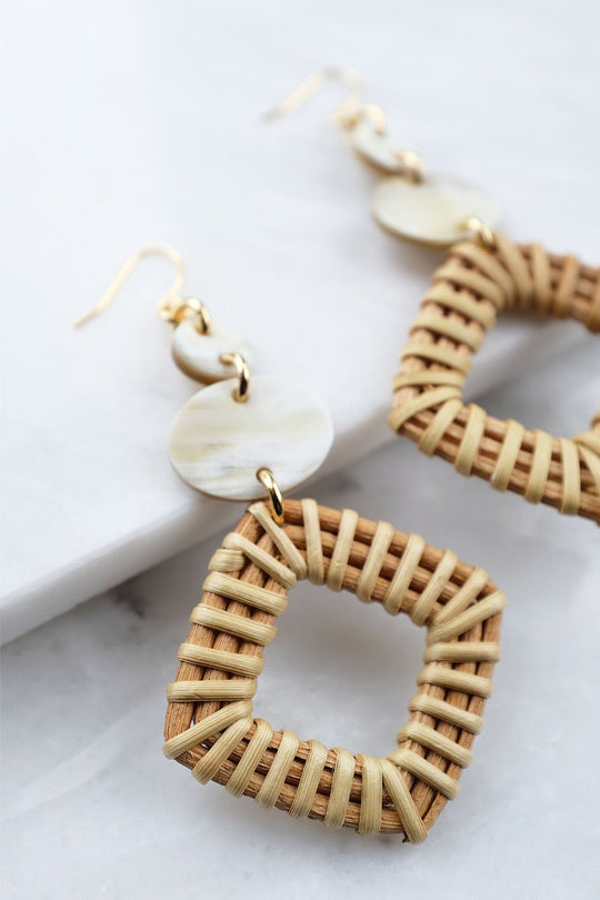 Xuan 16K Gold-Plated Buffalo Horn &amp; Rattan Geo Statement Earrings