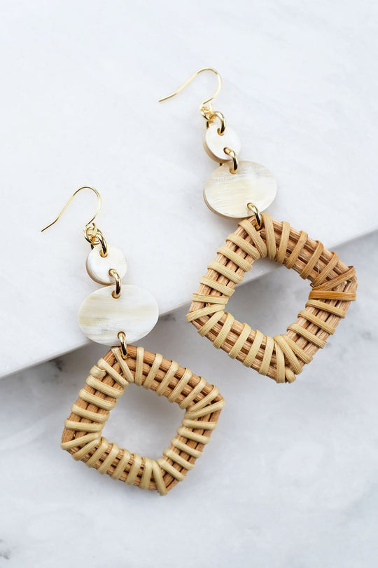 Xuan 16K Gold-Plated Buffalo Horn &amp; Rattan Geo Statement Earrings
