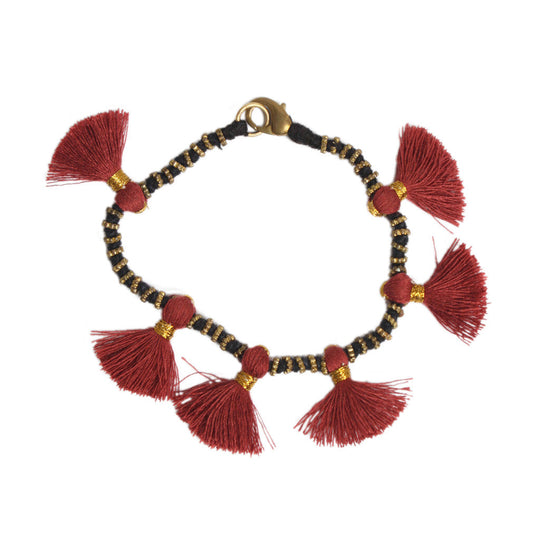 Boho Tassel Bracelet – Handcrafted Cotton &amp; Metal Beaded Bracelet from India