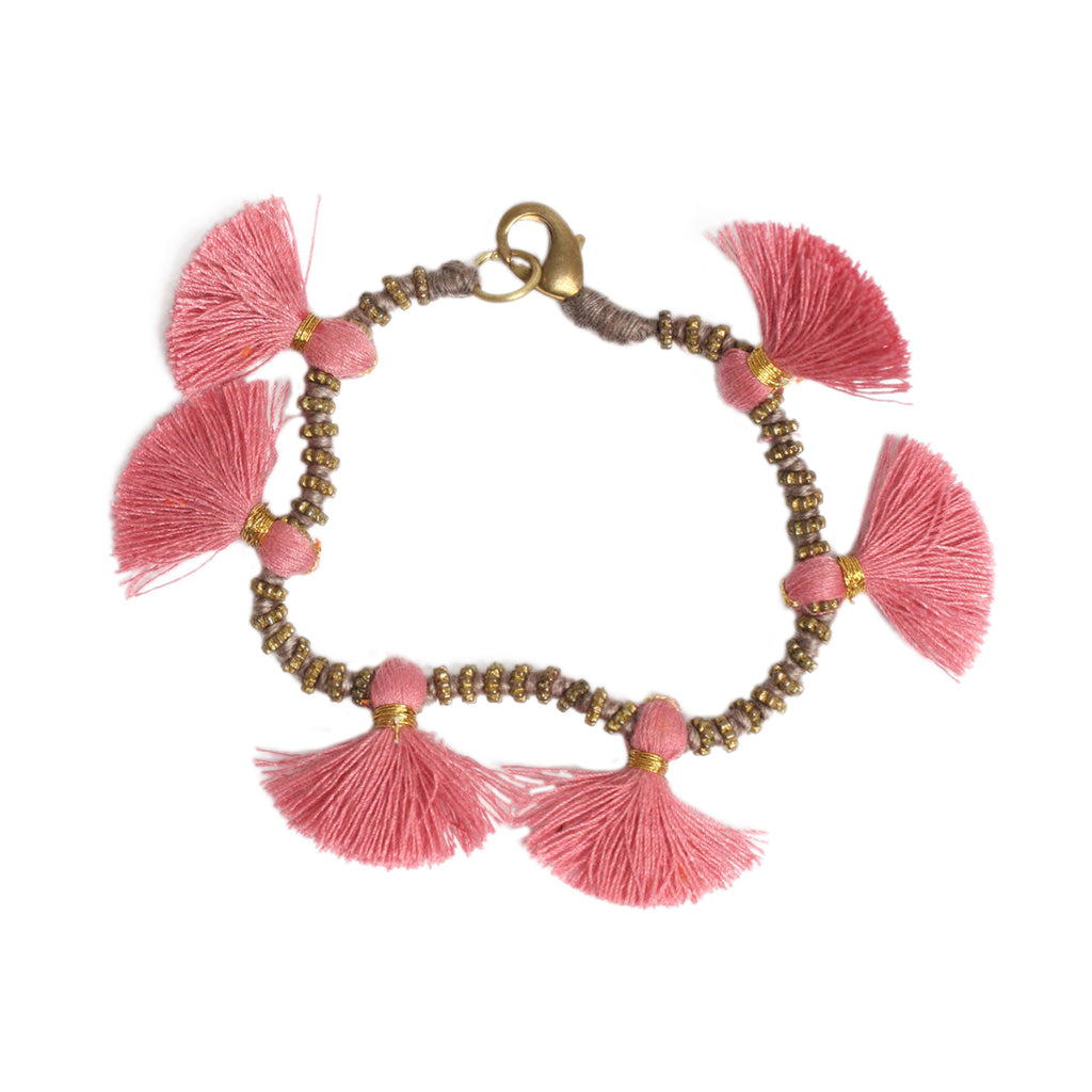 Boho Tassel Bracelet – Handcrafted Cotton &amp; Metal Beaded Bracelet from India
