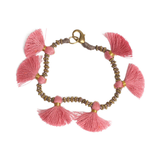 Boho Tassel Bracelet – Handcrafted Cotton &amp; Metal Beaded Bracelet from India