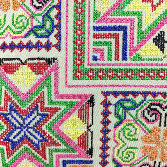 Needlepoint Tassel Pillow Cover – Hand-Embroidered Boho Cushion by Hmong Artisans