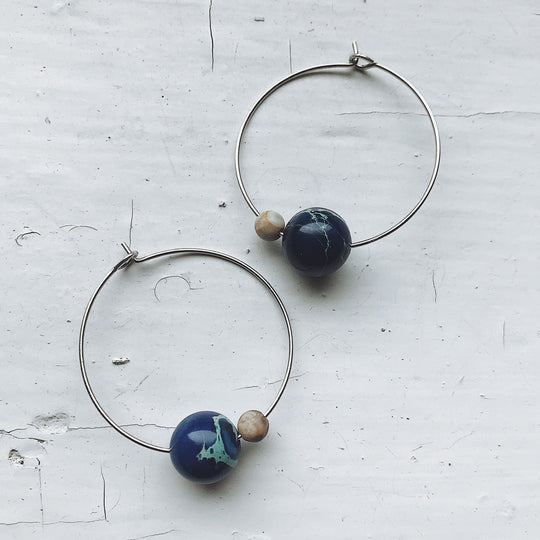 Earth &amp; Moon Jasper Hoop Earrings – Cosmic Boho Stone Hoops
