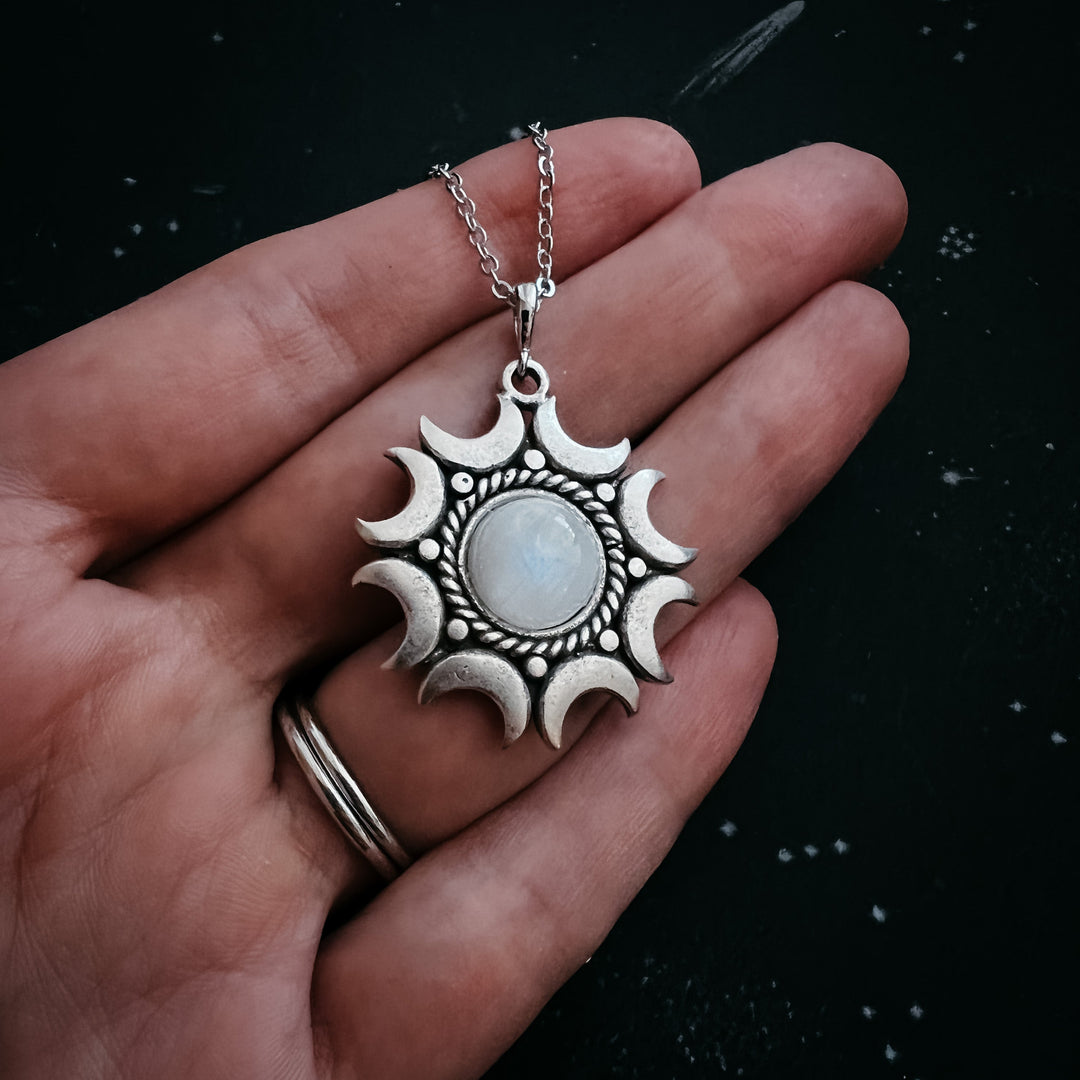 Lunar Necklace - Rainbow Moonstone Pendant