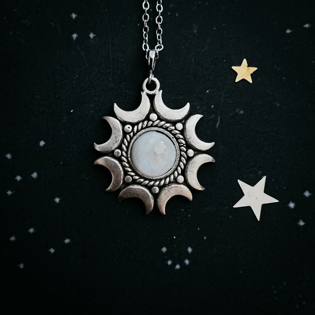 Lunar Necklace - Rainbow Moonstone Pendant