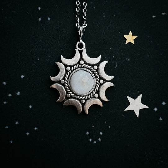 Lunar Necklace - Rainbow Moonstone Pendant