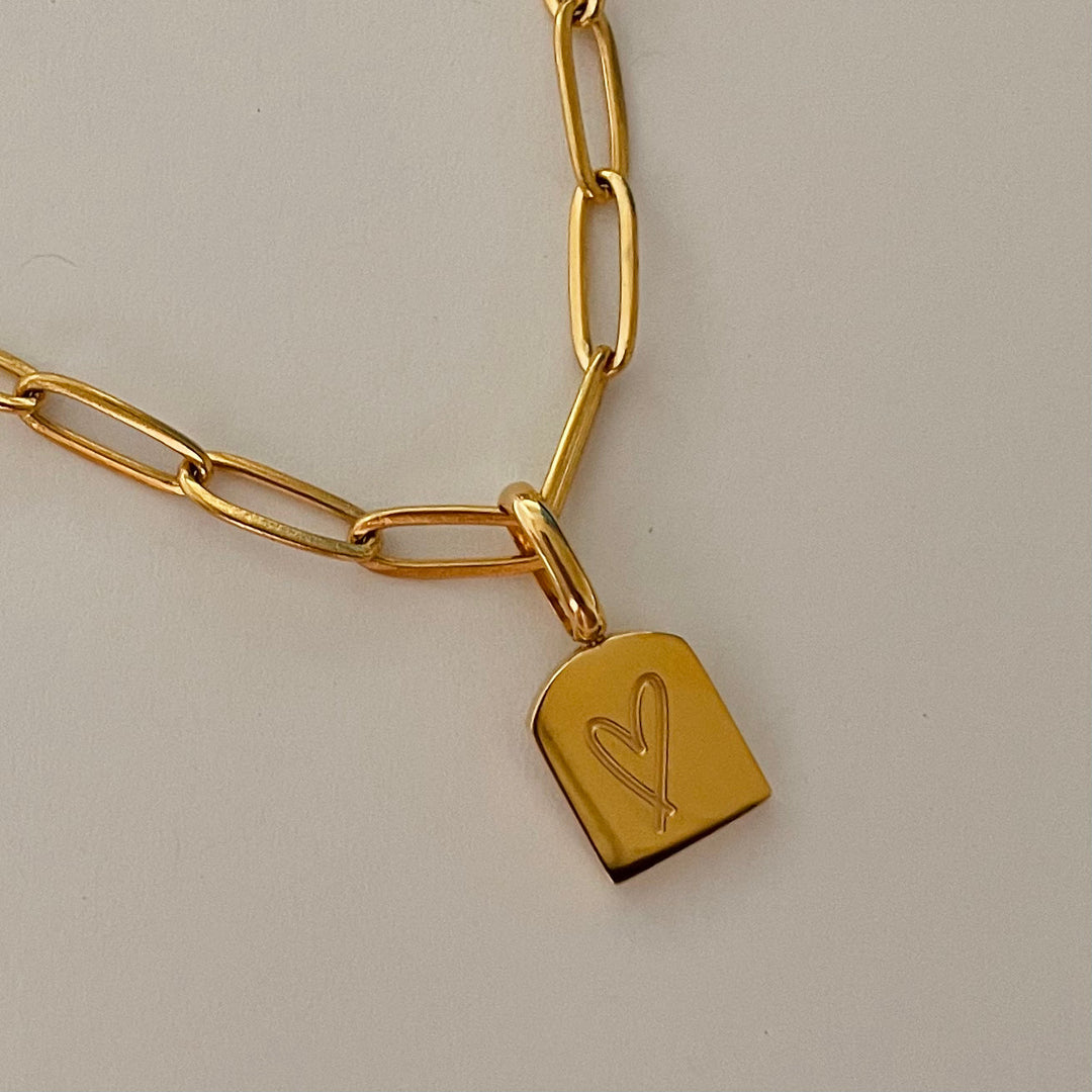 Boho Heart Necklace – Gold Paper Chain with Namaste Tag