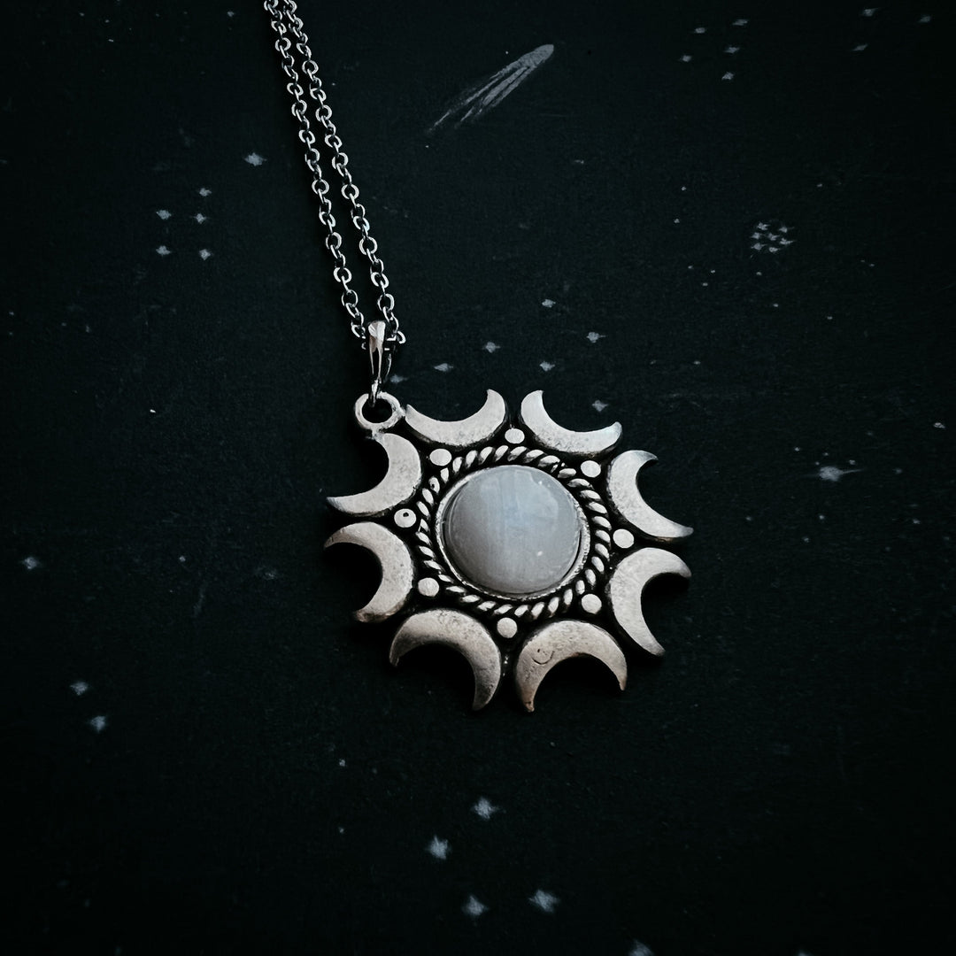 Lunar Necklace - Rainbow Moonstone Pendant