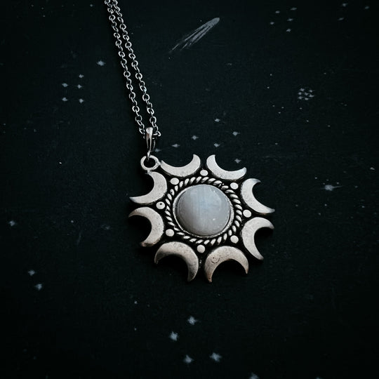 Lunar Necklace - Rainbow Moonstone Pendant