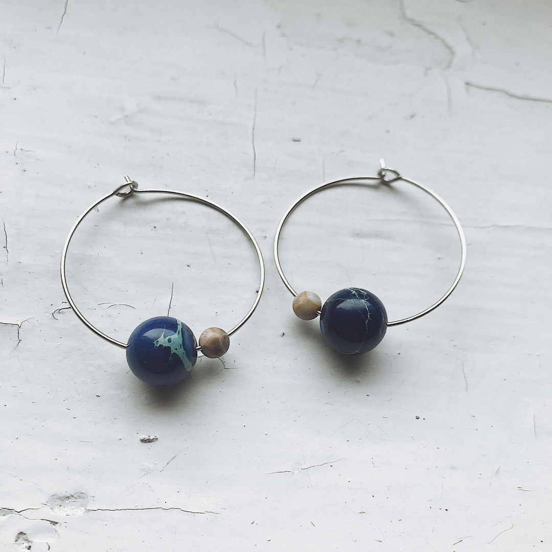 Earth &amp; Moon Jasper Hoop Earrings – Cosmic Boho Stone Hoops