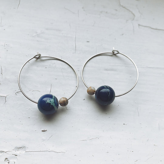 Earth &amp; Moon Jasper Hoop Earrings – Cosmic Boho Stone Hoops