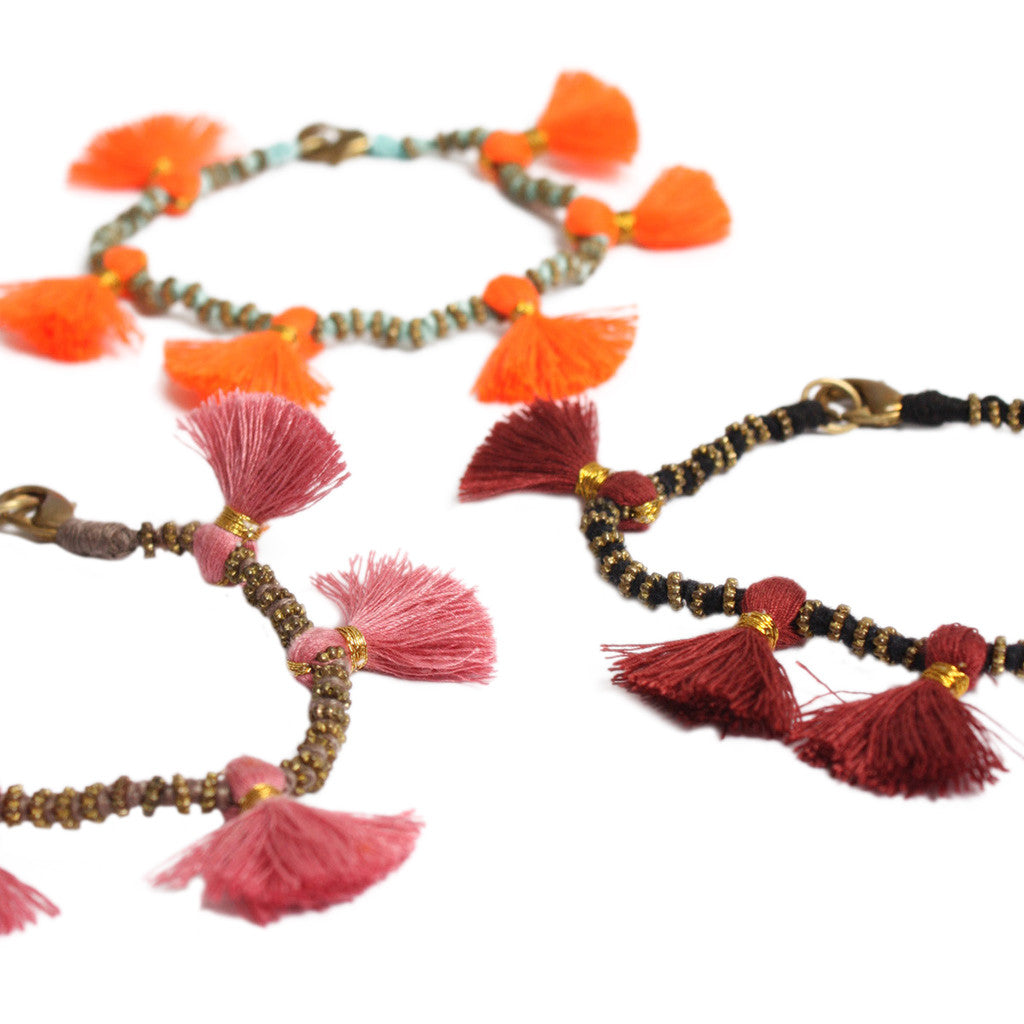 Boho Tassel Bracelet – Handcrafted Cotton &amp; Metal Beaded Bracelet from India