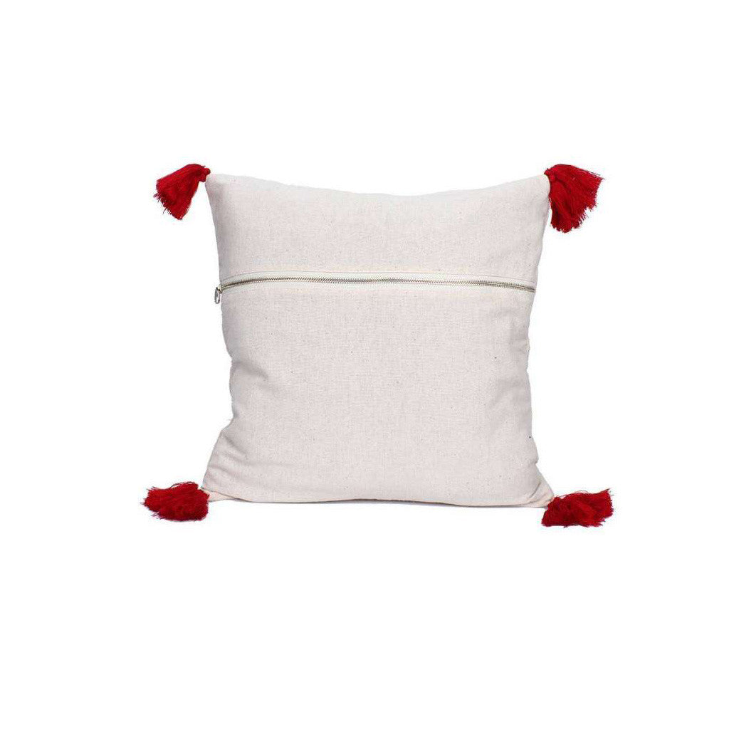 Needlepoint Tassel Pillow Cover – Hand-Embroidered Boho Cushion by Hmong Artisans
